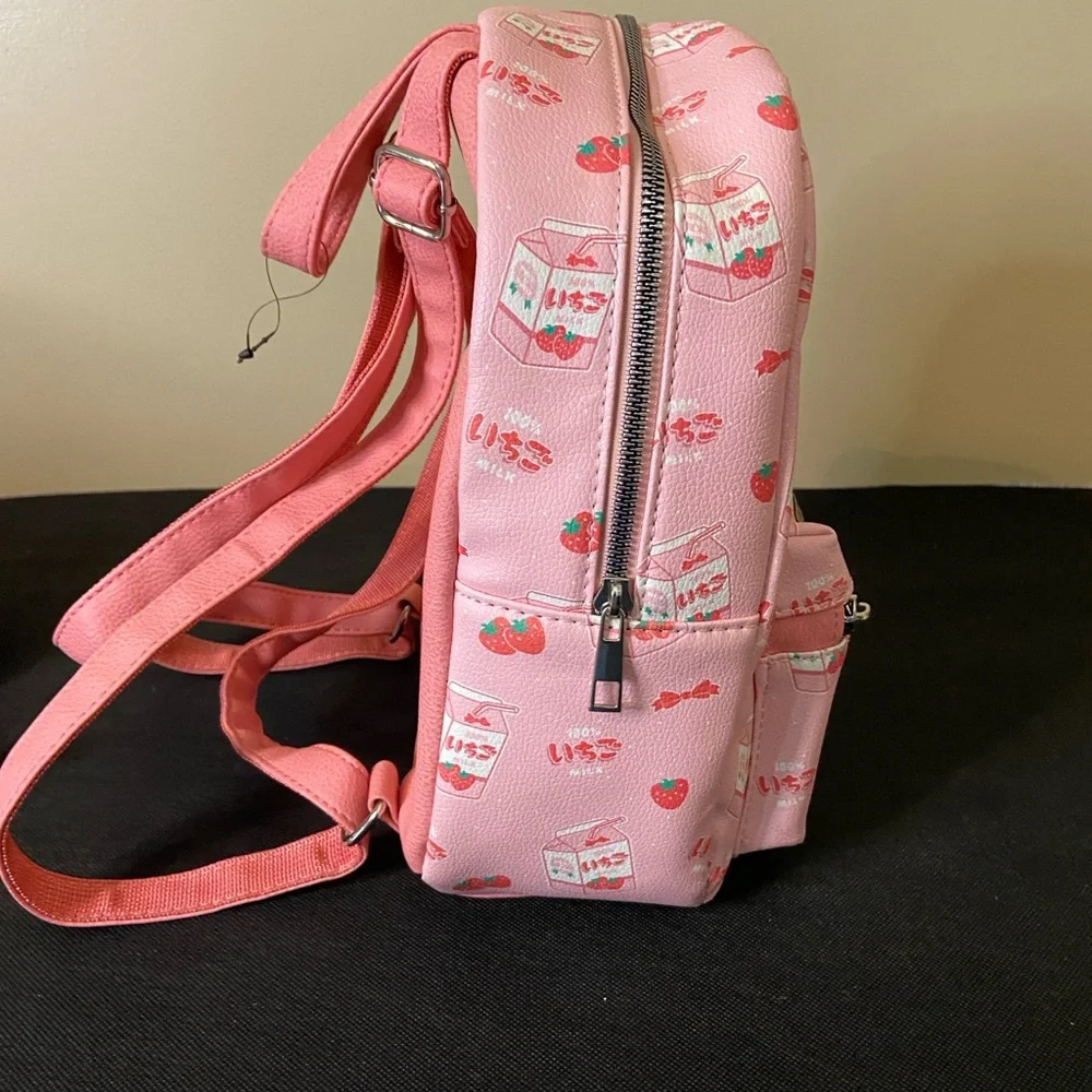 Charming Pink‎ Kids Backpack with Strawberry and Milk Print